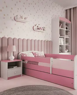 Dětské postýlky Kocot kids Dětská postel Babydreams slon s motýlky růžová, varianta 70x140, se šuplíky, s matrací