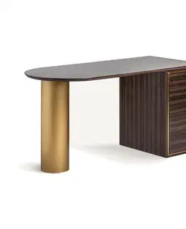 Stylové a luxusní pracovní a psací stoly Estila Luxusní art deco psací stůl Lea z masivního dřeva se zlatou kovovou konstrukcí s glamour nádechem 150 cm