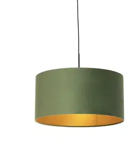 Zavesna svitidla Závěsná lampa s velurovým odstínem zelená se zlatem 50 cm - Combi