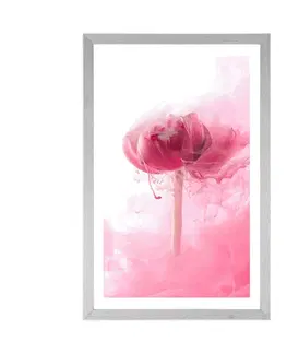 Květiny Plakát s paspartou růžový květ v zajímavém provedení