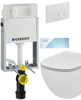Záchody GEBERIT KOMBIFIXBasic vč. bílého  tlačítka DELTA 50 + WC Ideal Standard Tesi se sedátkem SoftClose, AquaBlade  110.100.00.1 50BI TE1