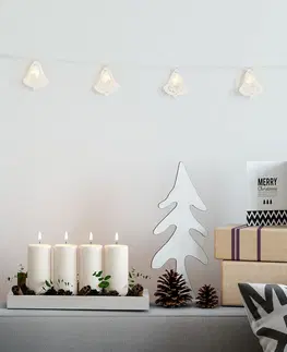 Vánoční řetězy a lamety DecoKing Vánoční světelný řetěz CRALA s dřevěným zvonečkem bílý