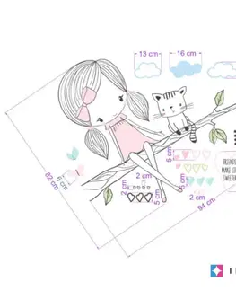 Samolepky na zeď Dětské samolepky na zeď - INSPIO víla na větvi s kočičkou v růžovém provedení