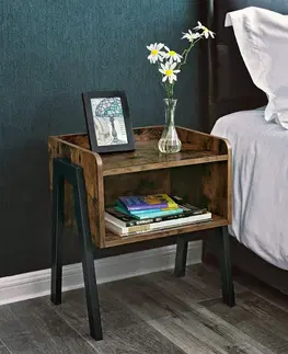Noční stolky Kovový noční stolek hnědý 42x52 cm