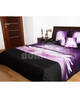 Přehozy na postel 3D s barevným potiskem Černo fialové přehozy s motivem leknínu