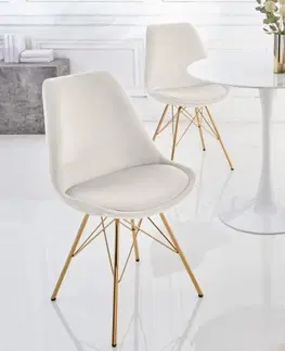 Luxusní jídelní židle Estila Moderní art deco židle Scandinavia se zlatou kovovou konstrukcí sametovým potahem v barvě champagne