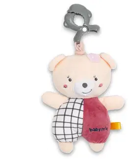 Hračky BABY MIX - Dětská plyšová hračka s hracím strojkem a klipem Medvídek růžová