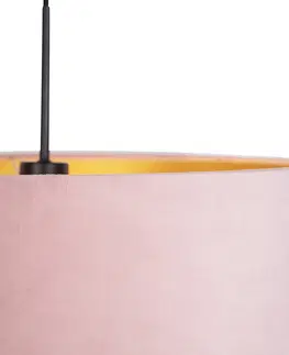 Zavesna svitidla Závěsná lampa s velurovým odstínem růžová se zlatem 50 cm - Combi