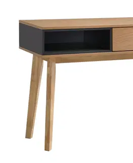 Designové a luxusní konzolové stolky Estila Skandinávský konzolový stolek Nordica Clara ze světle hnědého dřeva se zásuvkou a černou poličkou 120cm