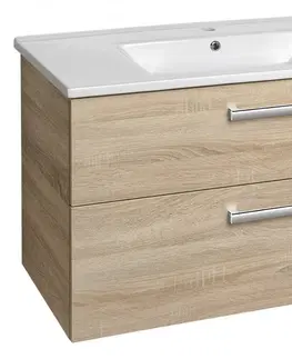Koupelnový nábytek AQUALINE VEGA umyvadlová skříňka 97x60x43,8cm, 2x zásuvka, dub platin VG903