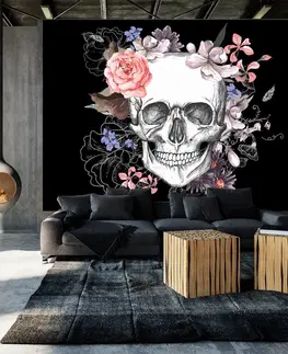 Tapety Samolepící tapeta lebka s květinami - Skull and Flowers