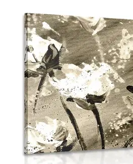 Černobílé obrazy Obraz malované květy v sépiovém provedení