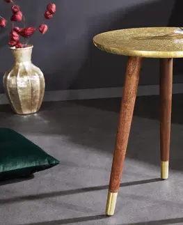 Luxusní a designové příruční stolky Estila Luxusní orientální příruční stolek Alcasar kulatý s ručním kováním starozlatý 50cm
