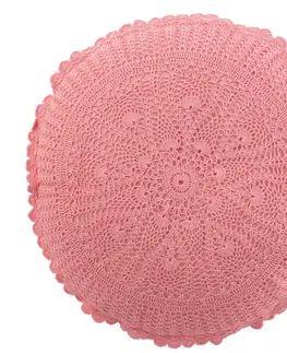 Dekorační polštáře Růžový kulatý bavlněný polštář s krajkou Lace pink - Ø 38*12cm J-Line by Jolipa 23071