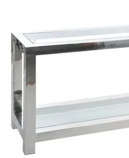 Konferenční stolky Stříbrný kovový konzolový stolek se skleněnou deskou Luxx - 140*40*70cm J-Line by Jolipa 35517