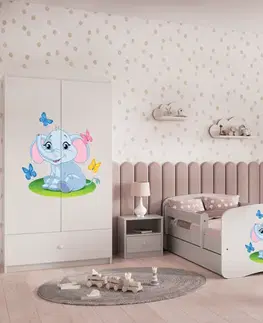 Dětské postýlky Kocot kids Dětská postel Babydreams slon s motýlky bílá, varianta 80x180, bez šuplíků, s matrací