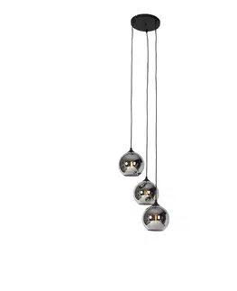 Zavesna svitidla Chytrá závěsná lampa černá s kouřovým sklem včetně 3 WiFi A60 - Wallace