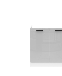 Kuchyňské linky JAMISON, skříňka pod dřez 80 cm bez pracovní desky, bílá/světle šedý lesk 