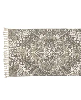 Koberce a koberečky Šedo-zelený bavlněný koberec s ornamenty a třásněmi - 140*200 cm Clayre & Eef KT080.060