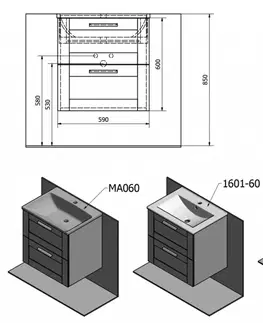 Koupelnový nábytek SAPHO AMIA umyvadlová skříňka 59x60x45cm, dub Collingwood AM060-1919
