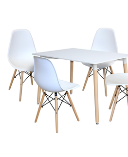 Jídelní sety Jídelní set FARUK, stůl 120x80 cm + 4 židle, bílý/buk