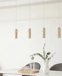 Závěsná světla Lucande Lucande Nojus LED závěsné, dřevo up/down 4 zdroje