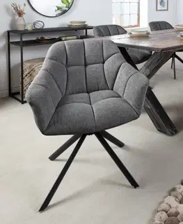 Luxusní jídelní židle Estila Retro designová otočná jídelní židle s tmavě šedým čalouněním a černými kovovými nohami 83cm