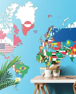 Samolepící tapety Samolepící tapeta mapa světa s vlajkami