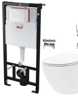 WC sedátka ALCADRAIN Sádromodul předstěnový instalační systém bez tlačítka + WC REA Carlo Flat Mini Rimless + SEDÁTKO AM101/1120 X CF1