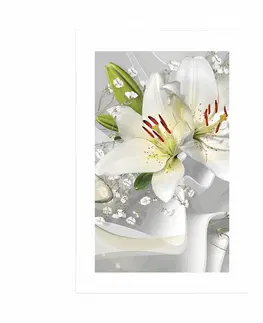 Květiny Plakát s paspartou bílá lilie na zajímavém pozadí