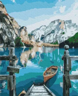 Malování podle čísel Malování podle čísel loďka u jezera