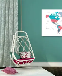 Obrazy na korku Obraz na korku mapa světa s pastelovým nádechem