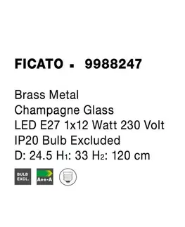 Designová závěsná svítidla NOVA LUCE závěsné svítidlo FICATO mosazný kov šampaň sklo E27 1x12W 230V IP20 bez žárovky 9988247