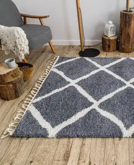 Koberce a koberečky Dywany Lusczow Kusový shaggy koberec BERBER CROSS šedý, velikost 140x190