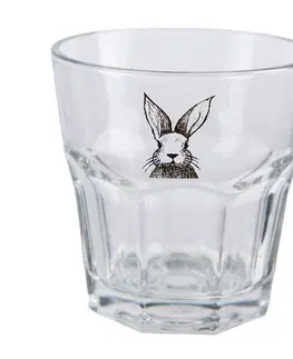 Sklenice Sklenička na vodu s králíčkem Rabbit Cartoon - Ø 8*8 cm / 200 ml Clayre & Eef RAEGL0003