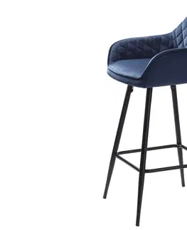 Barové židle Furniria Designová barová židle Dana modrý samet