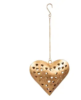 Svícny Zlatý antik závěsný svícen na čajovou svíčku ve tvaru srdce - 23*6*22 cm Clayre & Eef 6Y5270