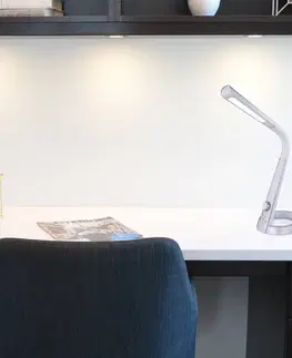 Stolní lampy kancelářské Globo LED stolní lampa Mitti, USB přípojka stříbrná/bílá
