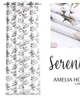 Záclony Závěs AmeliaHome Serenity se stříbrnými průchodkami bílý/hnědý