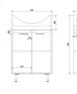 Koupelnový nábytek AQUALINE ZOJA umyvadlová skříňka 50,5x74x30cm, bílá 51055A 36578