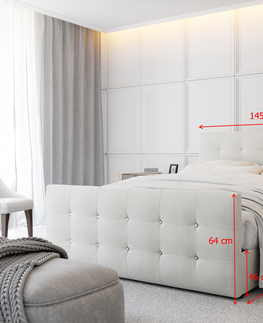 Postele Čalouněná postel HOBIT 140x200 cm, světle šedá
