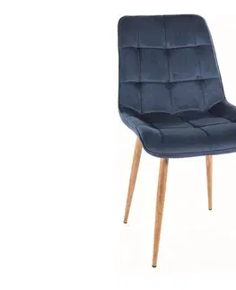 Jídelní sety Jídelní židle CHIC VELVET dub Signal Tmavě modrá
