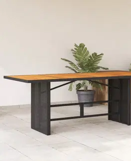 Zahradní stolky Zahradní stůl s akáciovou deskou černý 190x80x74 cm polyratan