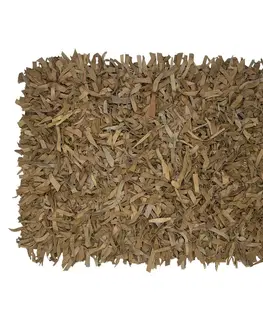 Koberce a koberečky Hnědý koberec z kožených třásní Camel - 100*7*70 cm Mars & More RLVKFCA