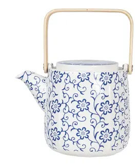 Džbány Porcelánová konvička na čaj s modrými květy - 0,8L Clayre & Eef 6CETE0094