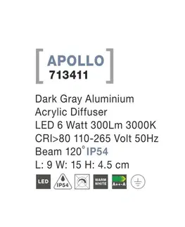 LED venkovní nástěnná svítidla NOVA LUCE venkovní nástěnné svítidlo APOLLO tmavě šedý hliník akrylový difuzor LED 5W 3000K 110-265V 120st. IP54 713411