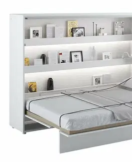 bez úložného prostoru Široká sklápěcí postel dvoulůžko MONTERASSO, 140x200, bílý mat