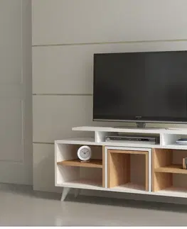 TV stolky Kalune Design TV stolek KUTAY se stolky 120 cm bílý/teak