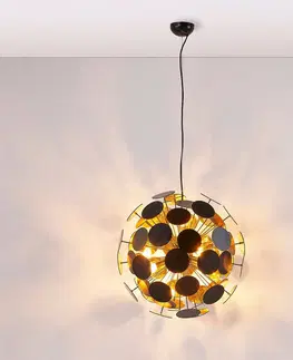 Závěsná světla Lindby Závěsná lampa Kinan s disky ve zlaté a černé