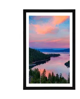 Příroda Plakát s paspartou jezero při západu slunce